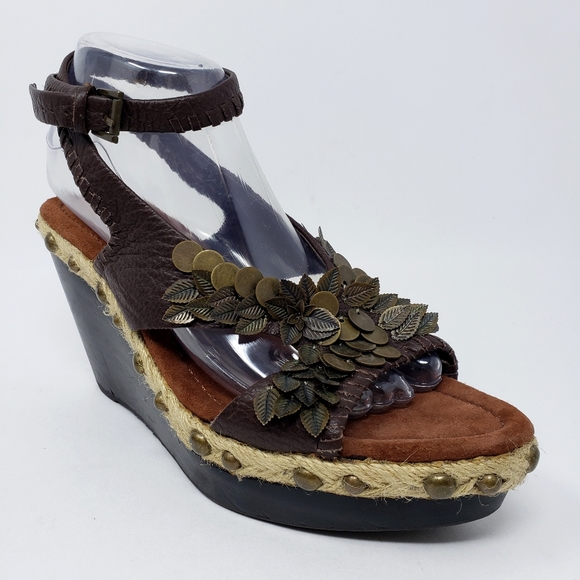 Vintage Sam Edelman Metal Leaves Sandal Wedges - Picture 7 of 12
